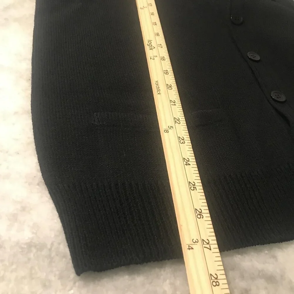 St. John Cardigan Sweater Womens XL Black Button Front V Neck Knit Pockets Long
